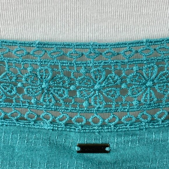 O'Neil Teal Embroidered Lace Trim Peplum Cami Pull String Top Sz S NWT - Picture 6 of 16